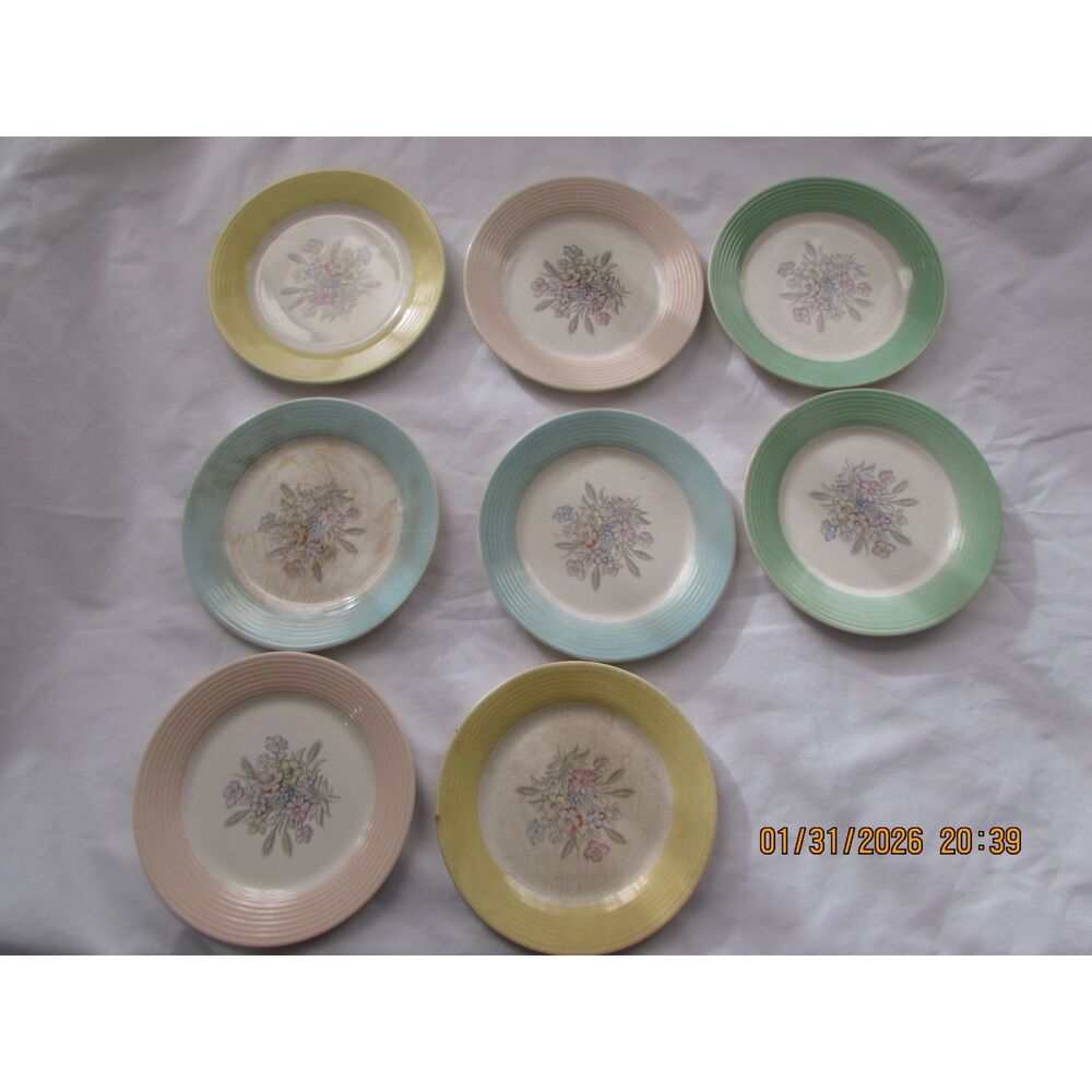American Limoges Triumph 1940 pastels bread plates set of 8 floral flowers OSLO
